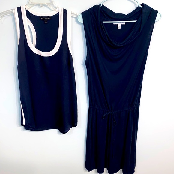 Banana Republic navy & white blouse & soft drawstring waist dress. - Picture 2 of 8